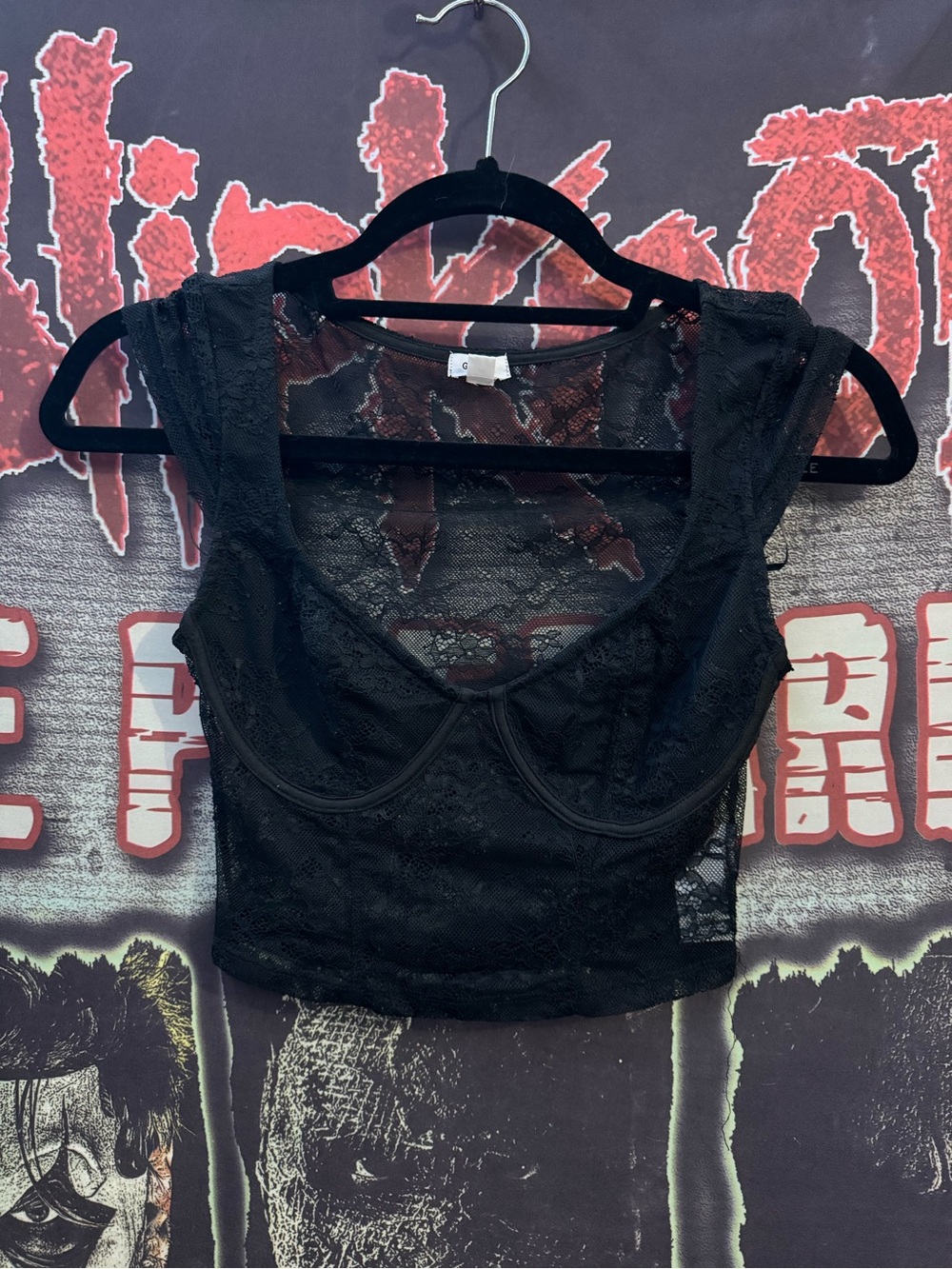 Garage Black Lace Cropped Bustier Top